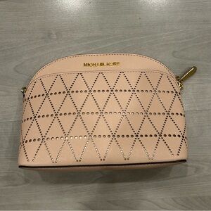 Michael Kors Beige Perforated Leather Dome Crossbody Bag Gold-Tone Hardware